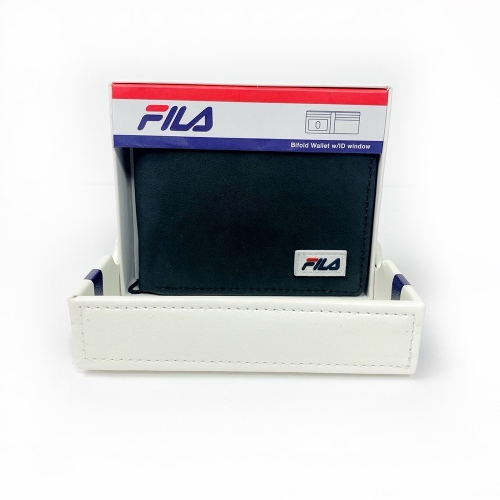 Fila Black Bifold Wallet • Logo Front • 7 Card Slots • ID Window • Gift Box
